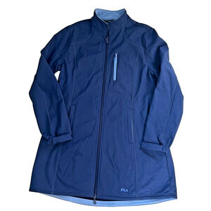 Fila Navy Lightweight Trench Style Jacket Fleece Lined Double Zip Womens XL